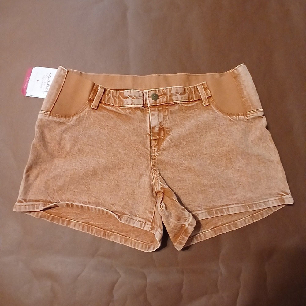 Isabel Maternity Size 12 Midi Jean Shorts Elastic Side Burnt Orange